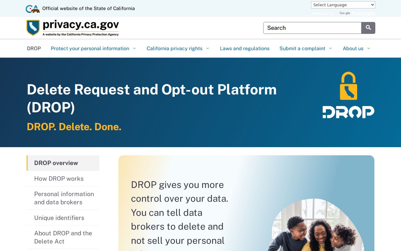 Davis neighbors California DROP privacy deletion portal