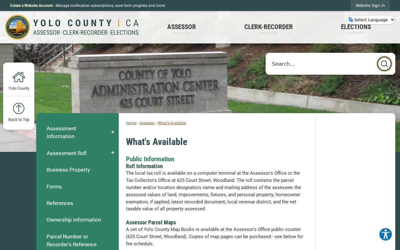 Davis street directory Yolo assessment roll fields
